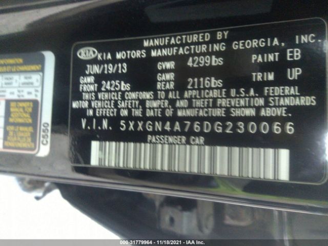 Photo 8 VIN: 5XXGN4A76DG230066 - KIA OPTIMA 