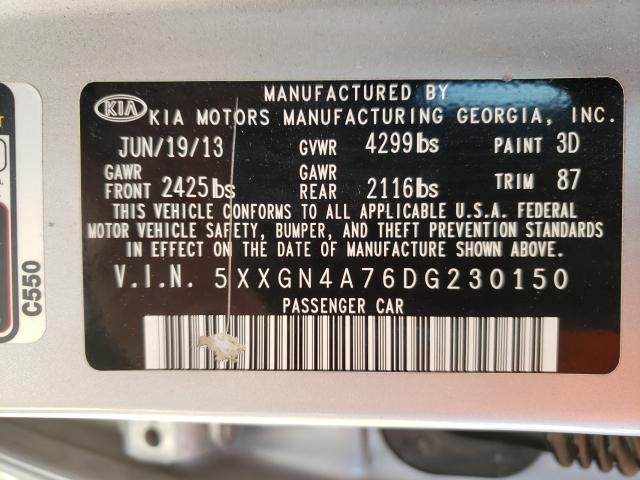 Photo 9 VIN: 5XXGN4A76DG230150 - KIA OPTIMA EX 