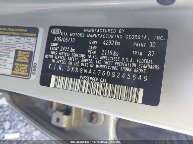 Photo 8 VIN: 5XXGN4A76DG245649 - KIA OPTIMA 