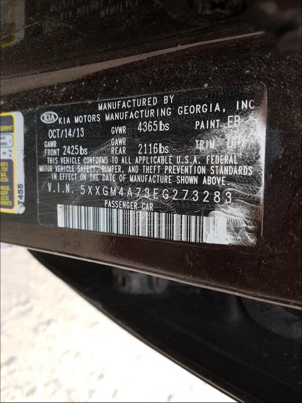 Photo 9 VIN: 5XXGN4A76EG287546 - KIA OPTIMA EX 