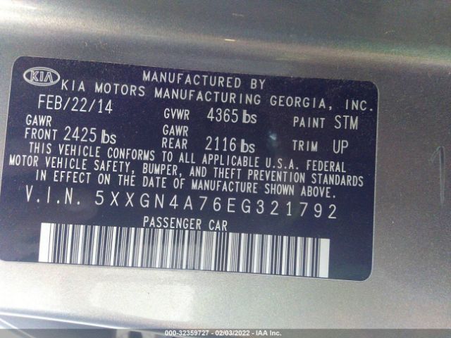 Photo 8 VIN: 5XXGN4A76EG321792 - KIA OPTIMA 