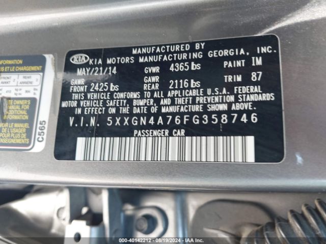 Photo 8 VIN: 5XXGN4A76FG358746 - KIA OPTIMA 