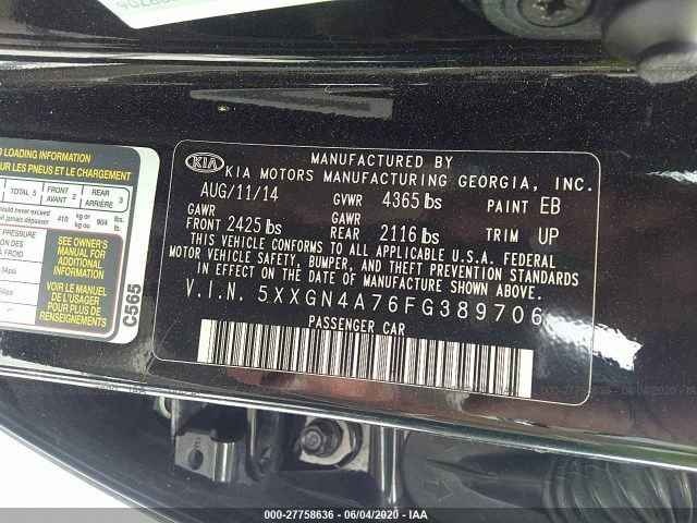 Photo 8 VIN: 5XXGN4A76FG389706 - KIA OPTIMA 