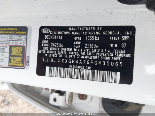 Photo 8 VIN: 5XXGN4A76FG435065 - KIA OPTIMA 