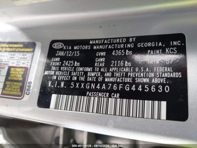 Photo 8 VIN: 5XXGN4A76FG445630 - KIA OPTIMA 