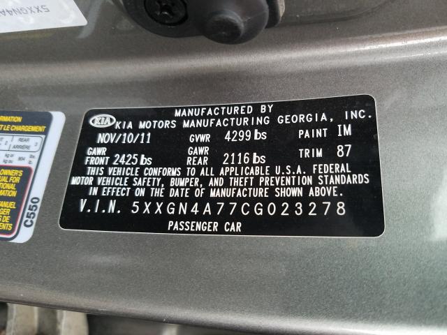 Photo 9 VIN: 5XXGN4A77CG023278 - KIA OPTIMA EX 