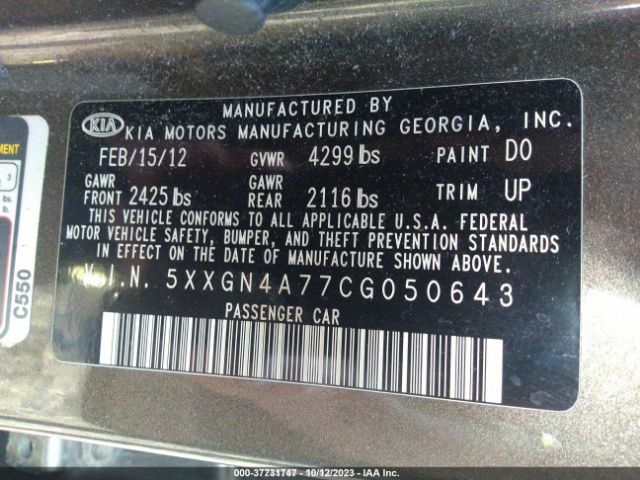 Photo 8 VIN: 5XXGN4A77CG050643 - KIA OPTIMA 