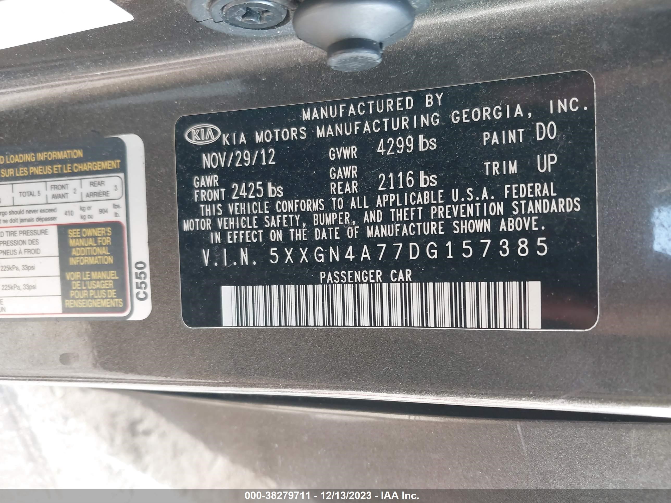 Photo 8 VIN: 5XXGN4A77DG157385 - KIA OPTIMA 