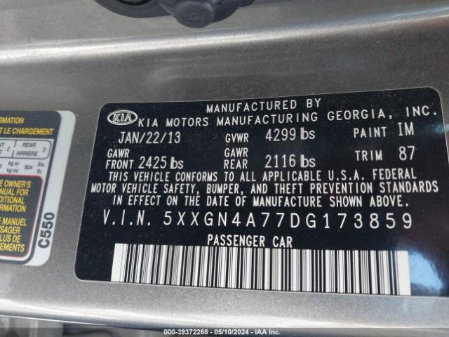 Photo 8 VIN: 5XXGN4A77DG173859 - KIA OPTIMA 