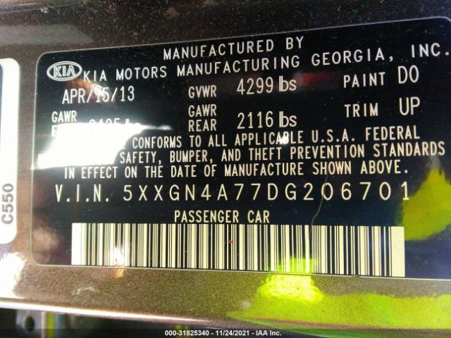 Photo 8 VIN: 5XXGN4A77DG206701 - KIA OPTIMA 