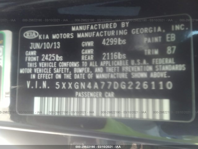 Photo 8 VIN: 5XXGN4A77DG226110 - KIA OPTIMA 