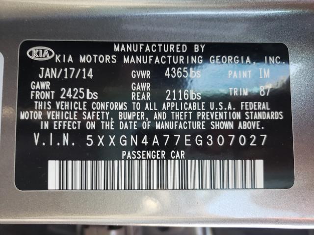 Photo 9 VIN: 5XXGN4A77EG307027 - KIA OPTIMA EX 