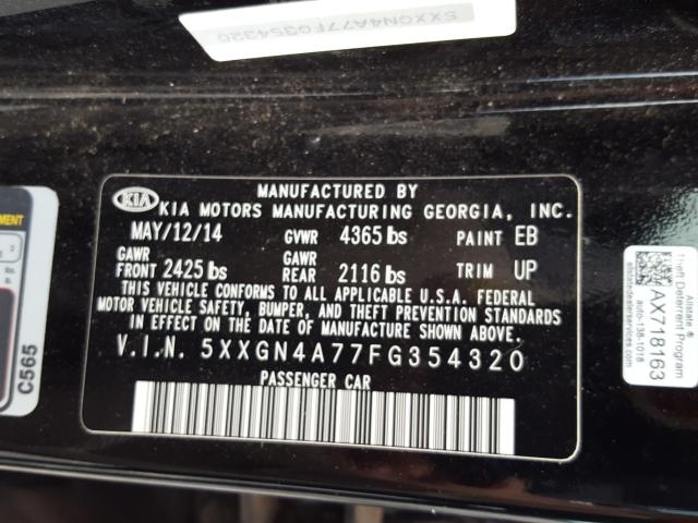 Photo 9 VIN: 5XXGN4A77FG354320 - KIA OPTIMA EX 