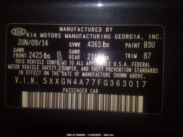 Photo 8 VIN: 5XXGN4A77FG363017 - KIA OPTIMA 