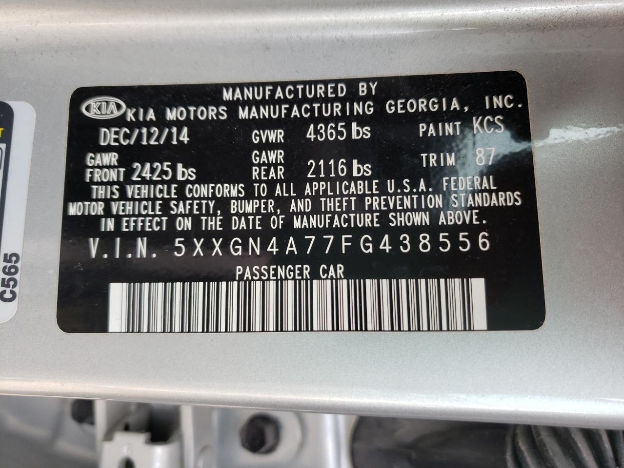 Photo 11 VIN: 5XXGN4A77FG438556 - KIA OPTIMA 