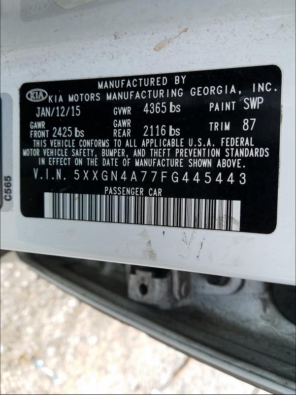 Photo 9 VIN: 5XXGN4A77FG445443 - KIA OPTIMA EX 