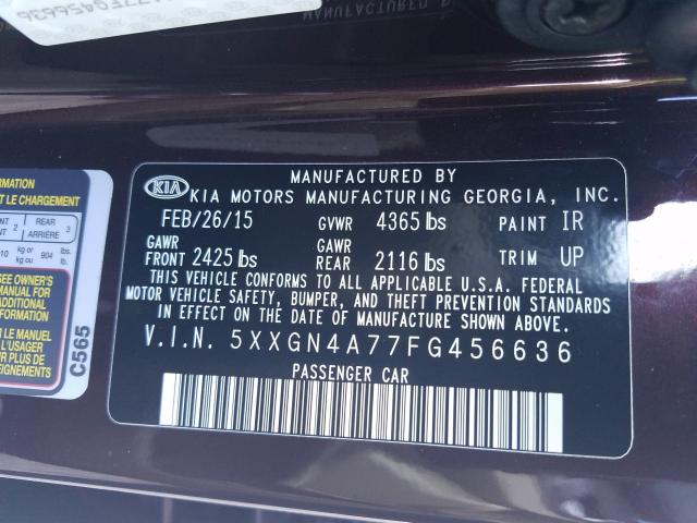 Photo 9 VIN: 5XXGN4A77FG456636 - KIA OPTIMA 