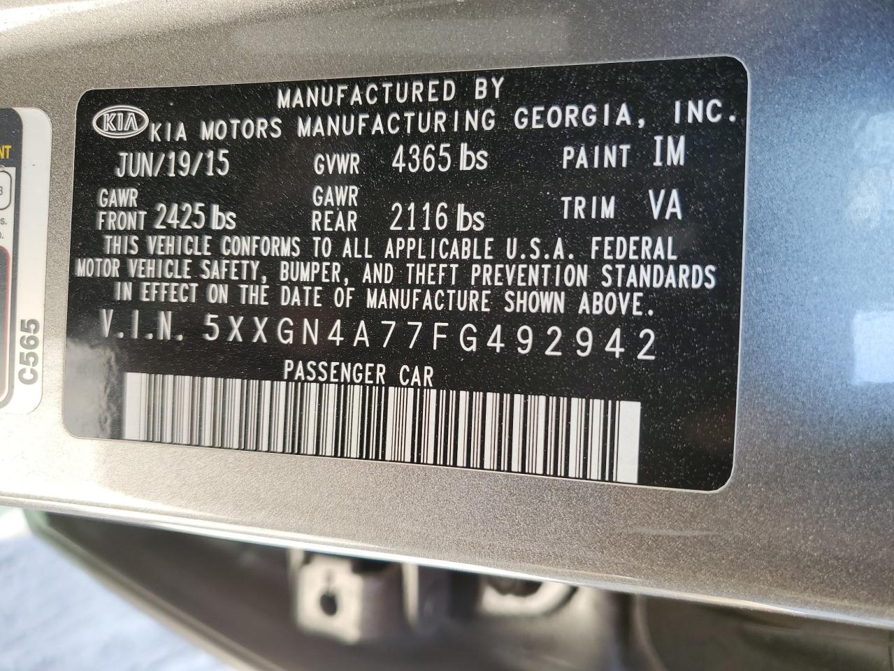 Photo 11 VIN: 5XXGN4A77FG492942 - KIA OPTIMA 