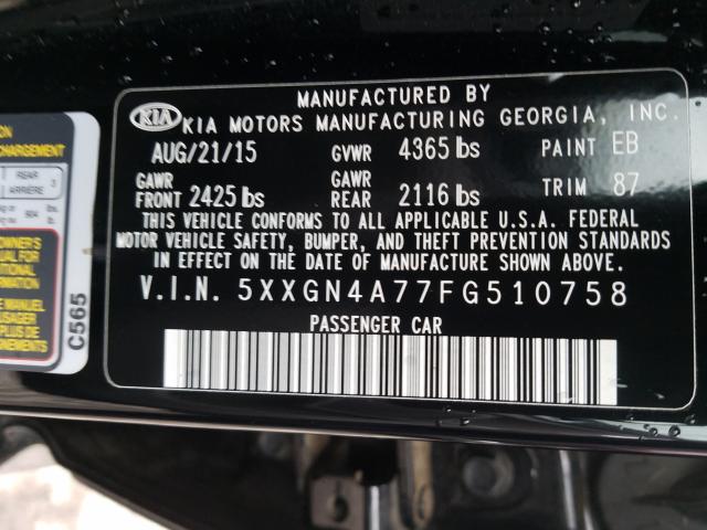 Photo 9 VIN: 5XXGN4A77FG510758 - KIA OPTIMA EX 