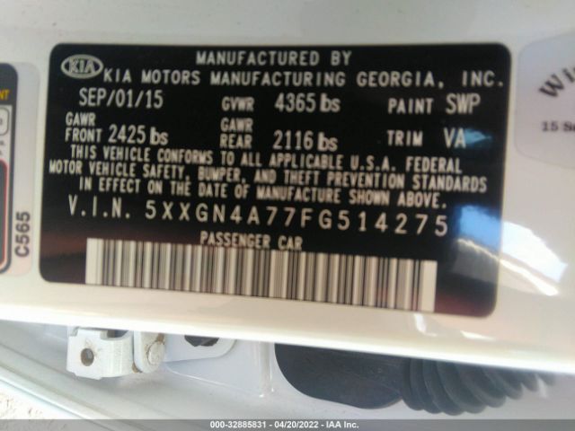 Photo 8 VIN: 5XXGN4A77FG514275 - KIA OPTIMA 