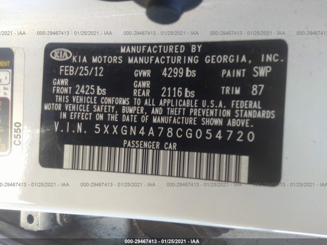 Photo 8 VIN: 5XXGN4A78CG054720 - KIA OPTIMA 