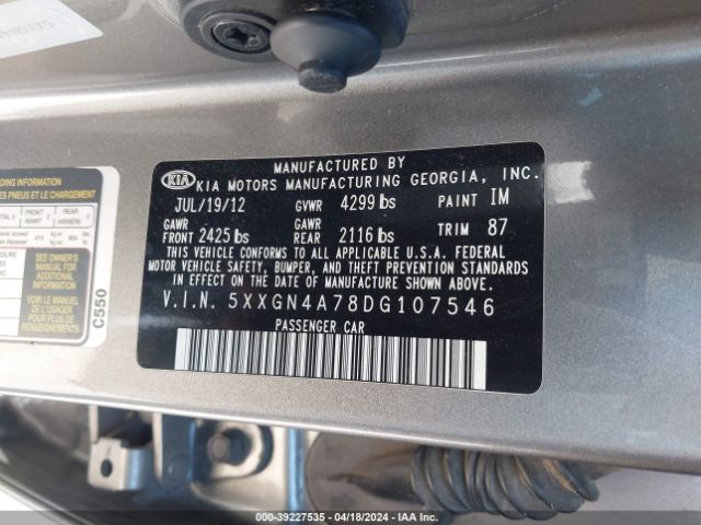 Photo 8 VIN: 5XXGN4A78DG107546 - KIA OPTIMA 