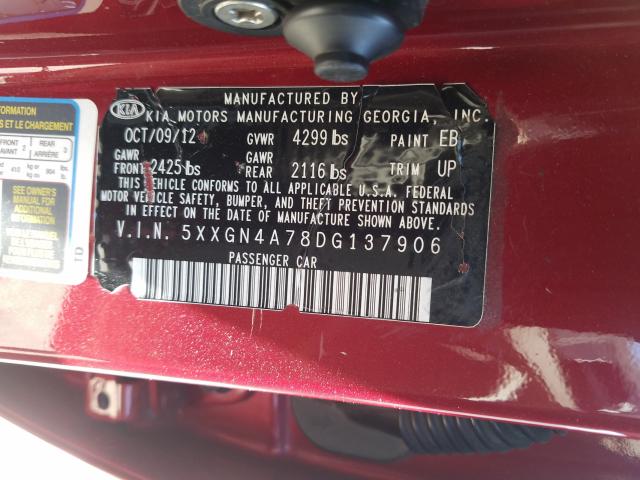 Photo 9 VIN: 5XXGN4A78DG137906 - KIA OPTIMA EX 