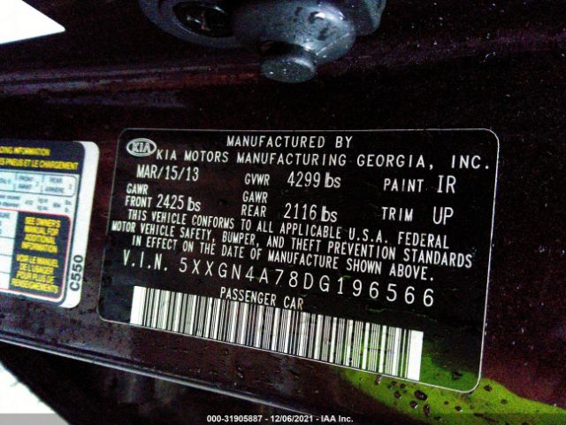 Photo 8 VIN: 5XXGN4A78DG196566 - KIA OPTIMA 