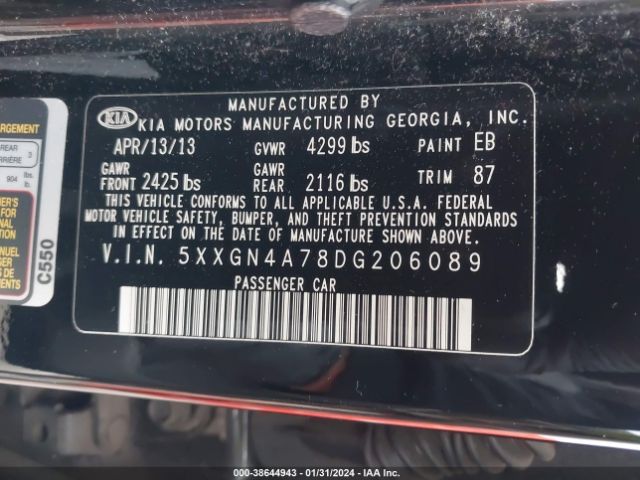 Photo 8 VIN: 5XXGN4A78DG206089 - KIA OPTIMA 