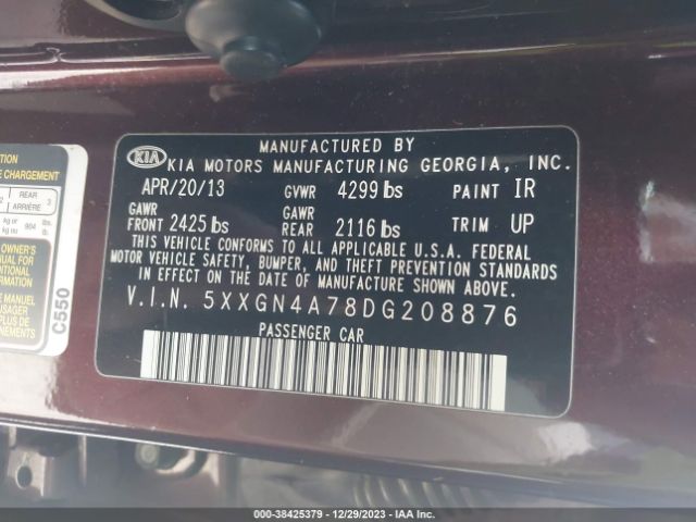 Photo 8 VIN: 5XXGN4A78DG208876 - KIA OPTIMA 