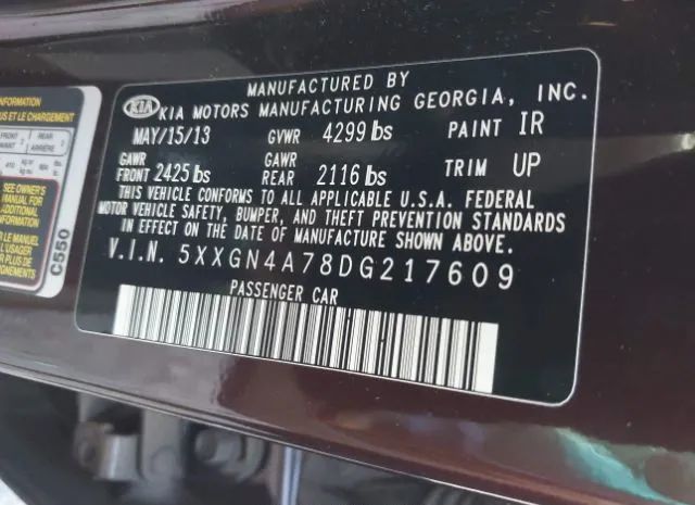 Photo 8 VIN: 5XXGN4A78DG217609 - KIA OPTIMA 