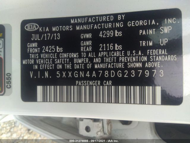 Photo 8 VIN: 5XXGN4A78DG237973 - KIA OPTIMA 