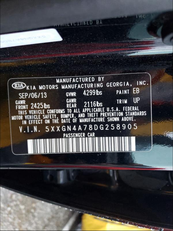 Photo 9 VIN: 5XXGN4A78DG258905 - KIA OPTIMA EX 