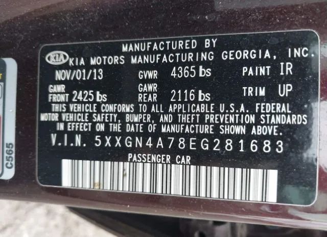 Photo 8 VIN: 5XXGN4A78EG281683 - KIA OPTIMA 