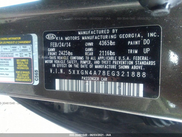 Photo 8 VIN: 5XXGN4A78EG321888 - KIA OPTIMA 