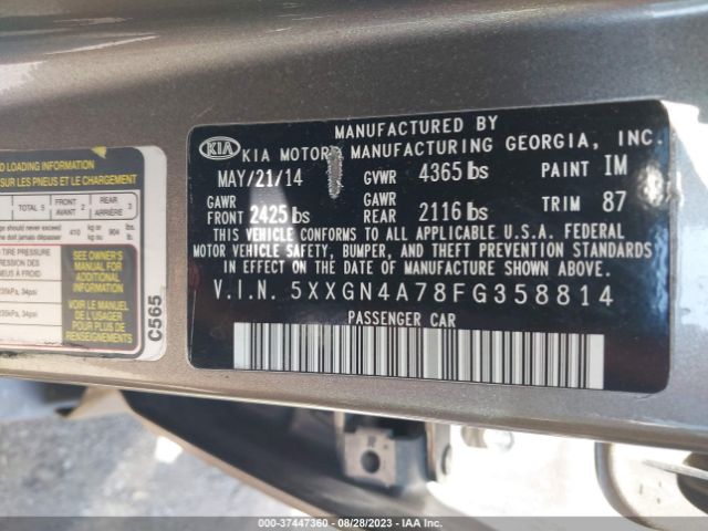 Photo 8 VIN: 5XXGN4A78FG358814 - KIA OPTIMA 