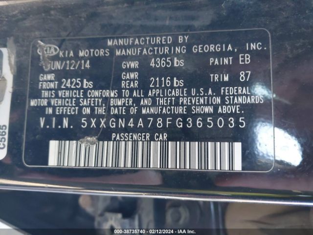 Photo 8 VIN: 5XXGN4A78FG365035 - KIA OPTIMA 