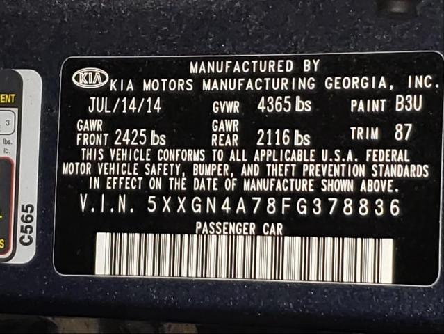 Photo 9 VIN: 5XXGN4A78FG378836 - KIA OPTIMA EX 