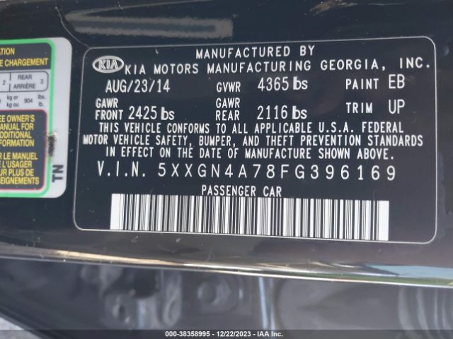 Photo 8 VIN: 5XXGN4A78FG396169 - KIA OPTIMA 