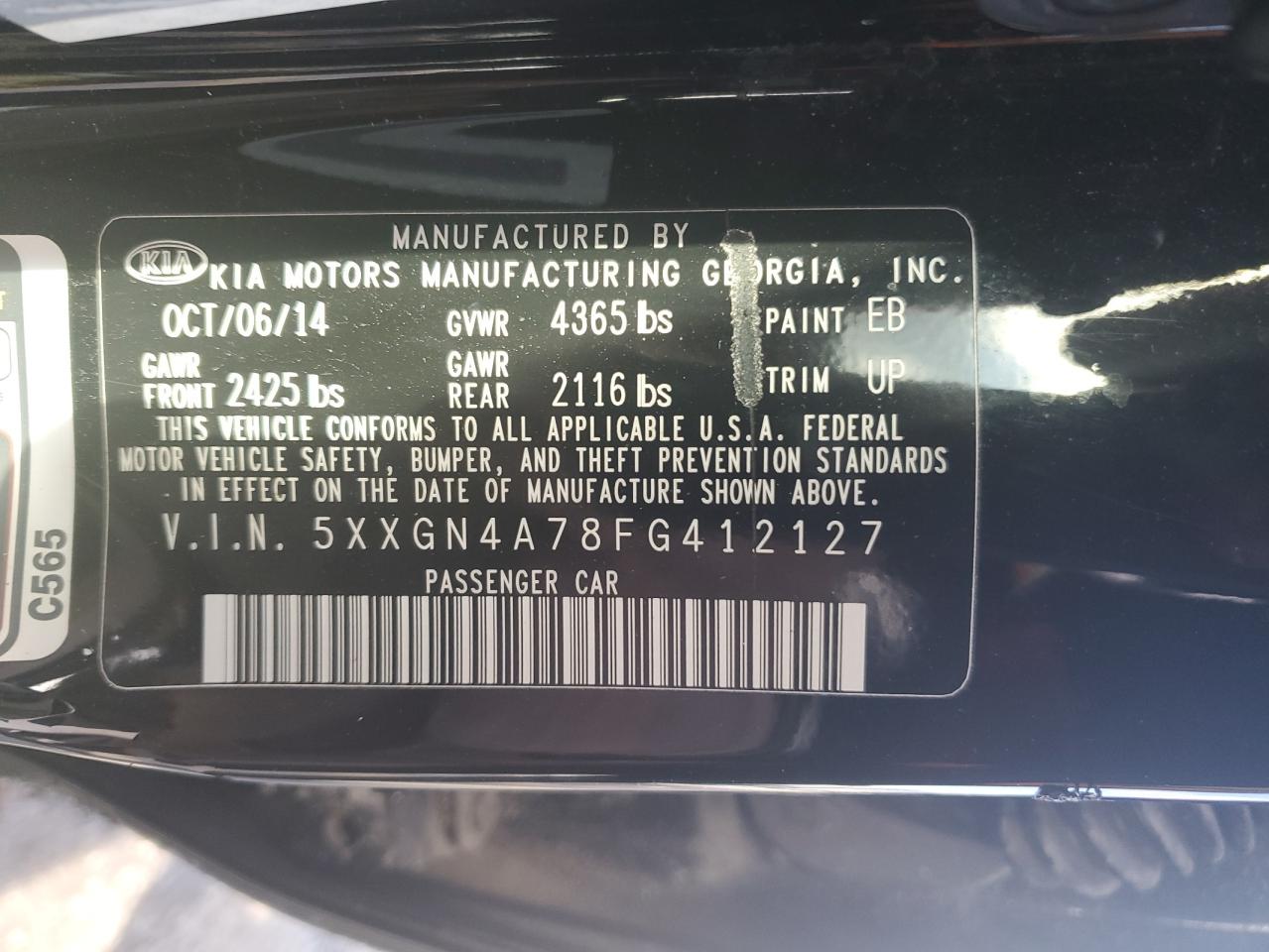 Photo 11 VIN: 5XXGN4A78FG412127 - KIA OPTIMA 