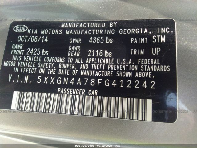 Photo 8 VIN: 5XXGN4A78FG412242 - KIA OPTIMA 