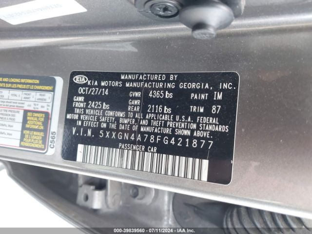 Photo 8 VIN: 5XXGN4A78FG421877 - KIA OPTIMA 