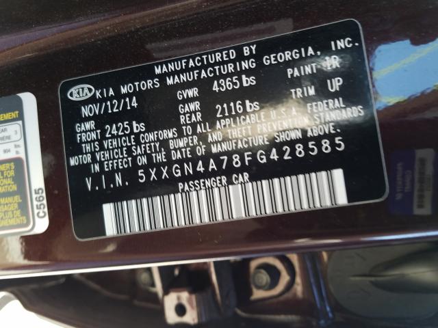 Photo 9 VIN: 5XXGN4A78FG428585 - KIA OPTIMA EX 