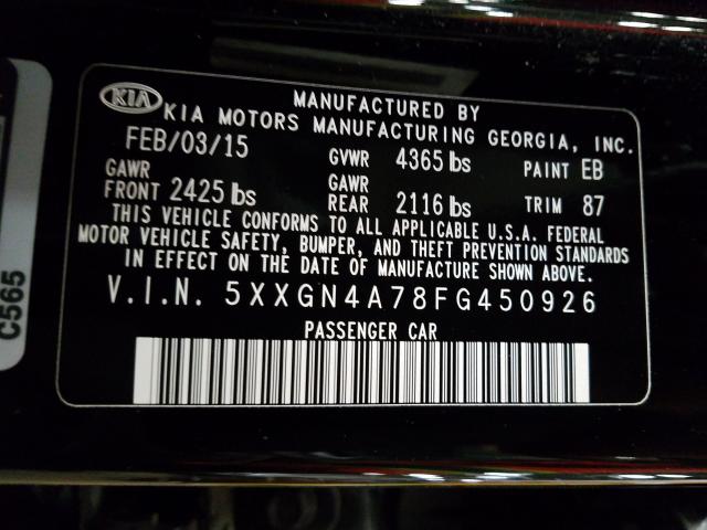 Photo 9 VIN: 5XXGN4A78FG450926 - KIA OPTIMA 