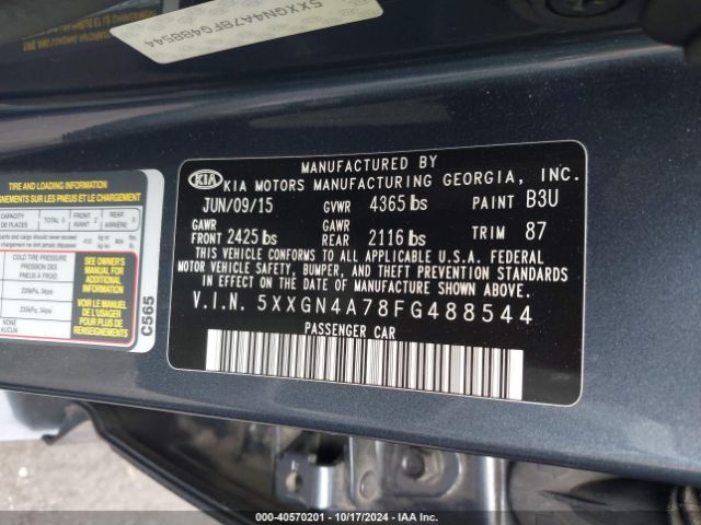 Photo 8 VIN: 5XXGN4A78FG488544 - KIA OPTIMA 