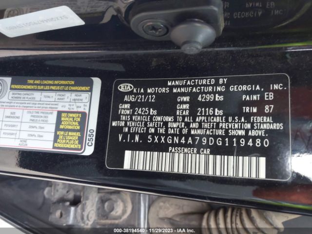 Photo 8 VIN: 5XXGN4A79DG119480 - KIA OPTIMA 