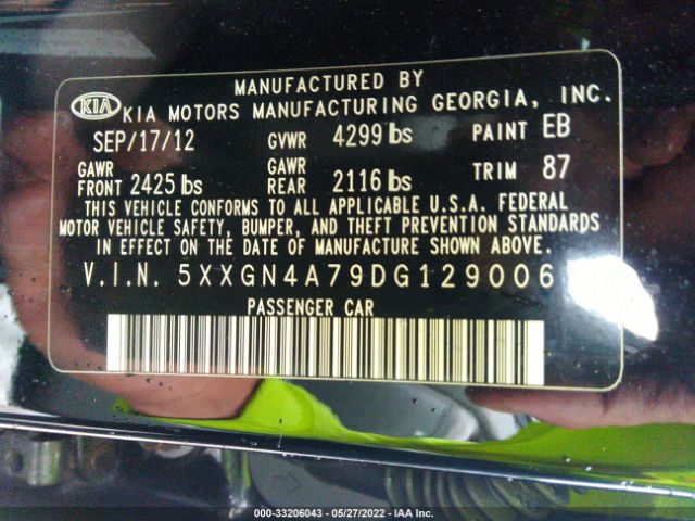 Photo 8 VIN: 5XXGN4A79DG129006 - KIA OPTIMA 