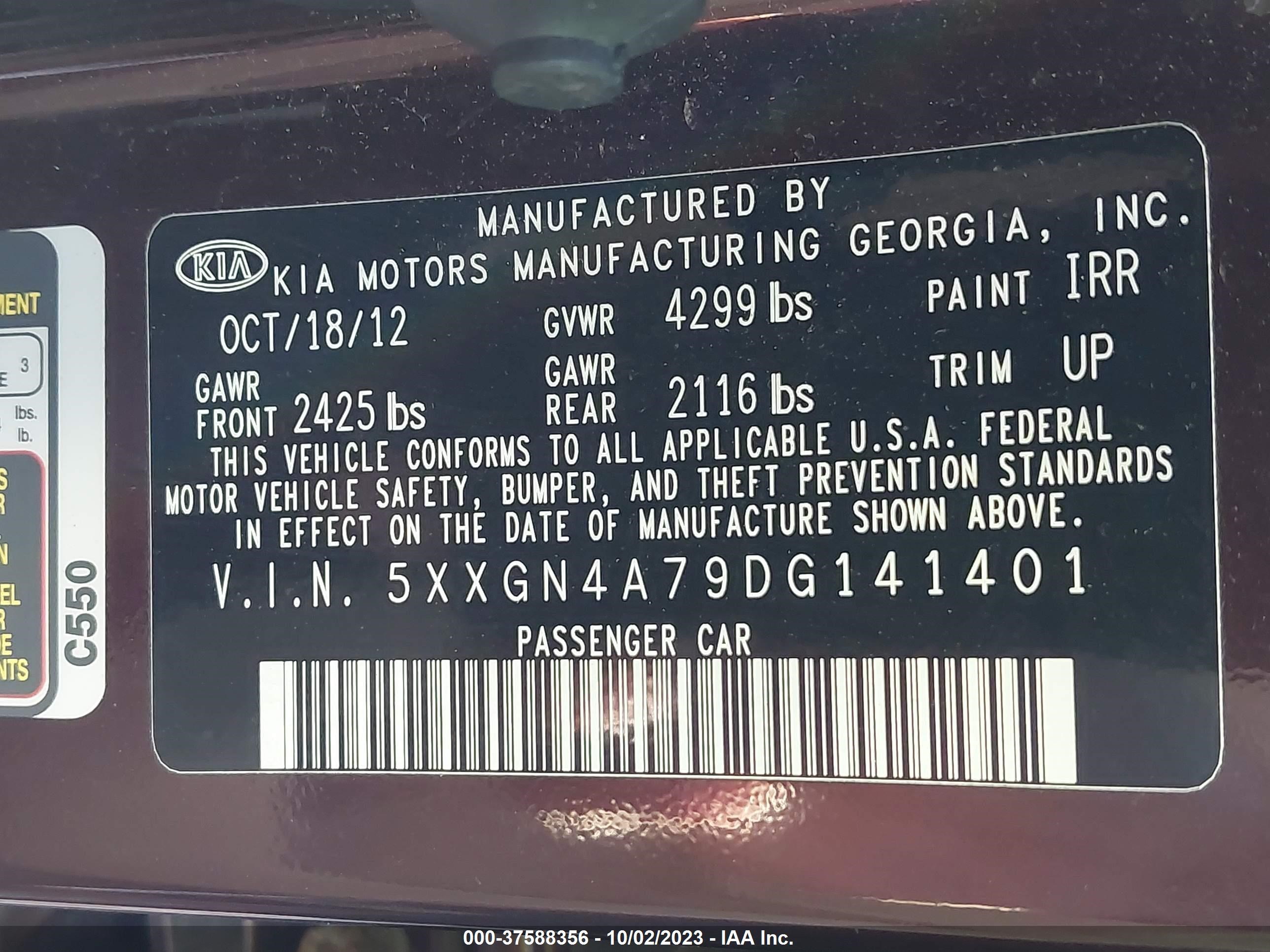 Photo 8 VIN: 5XXGN4A79DG141401 - KIA OPTIMA 