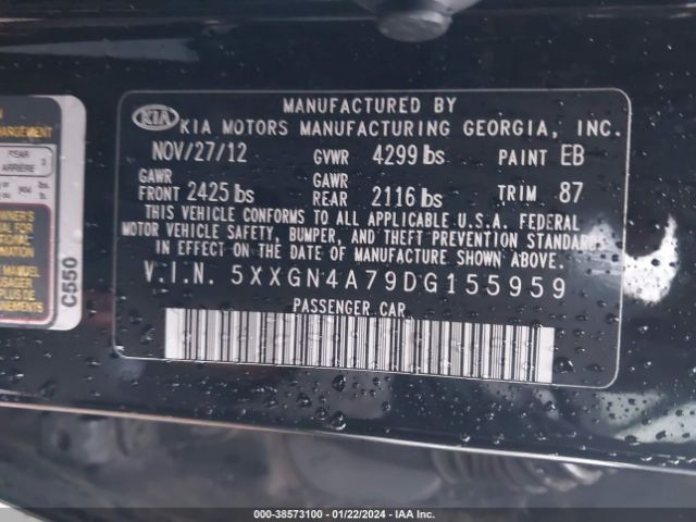 Photo 8 VIN: 5XXGN4A79DG155959 - KIA OPTIMA 