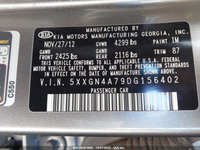 Photo 8 VIN: 5XXGN4A79DG156402 - KIA OPTIMA 